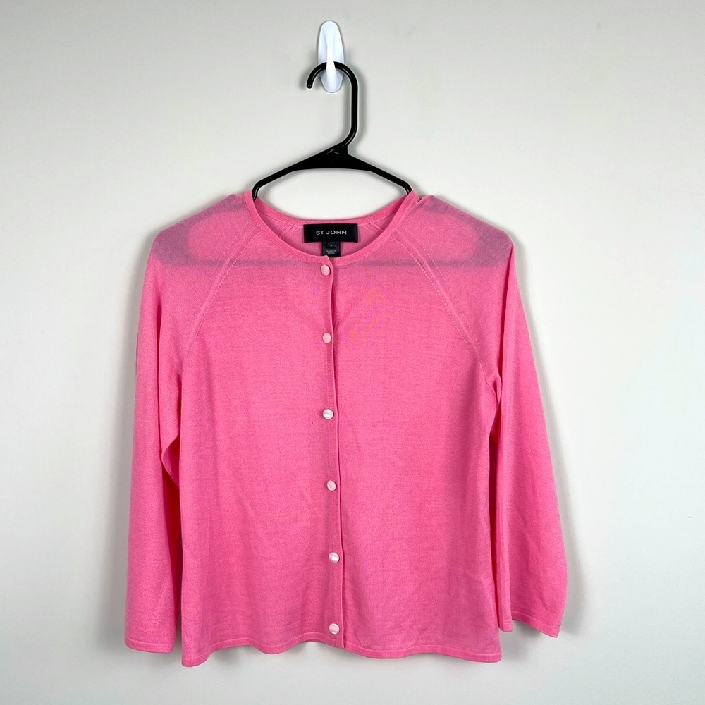 St.John Pink Button-Up Cardigan Wool Blend